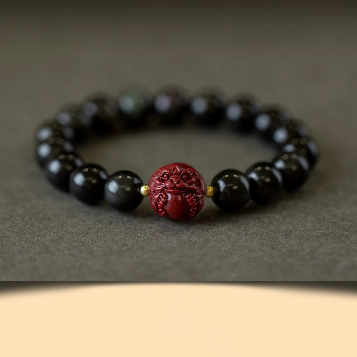 Buddha Stones Chinese Zodiac Natural Black Obsidian Cinnabar Purification Bracelet - 10mm Black Obsidian Cinnabar-Tiger - image 13