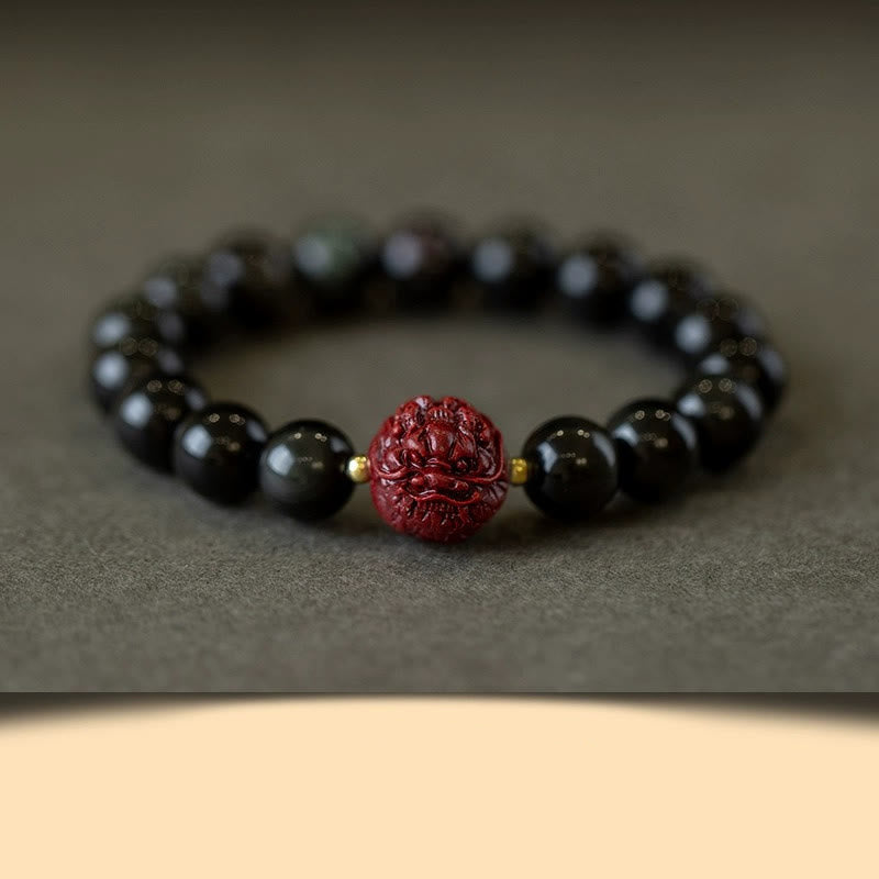 Buddha Stones Chinese Zodiac Natural Black Obsidian Cinnabar Purification Bracelet - 10mm Black Obsidian Cinnabar-Dragon - image 17