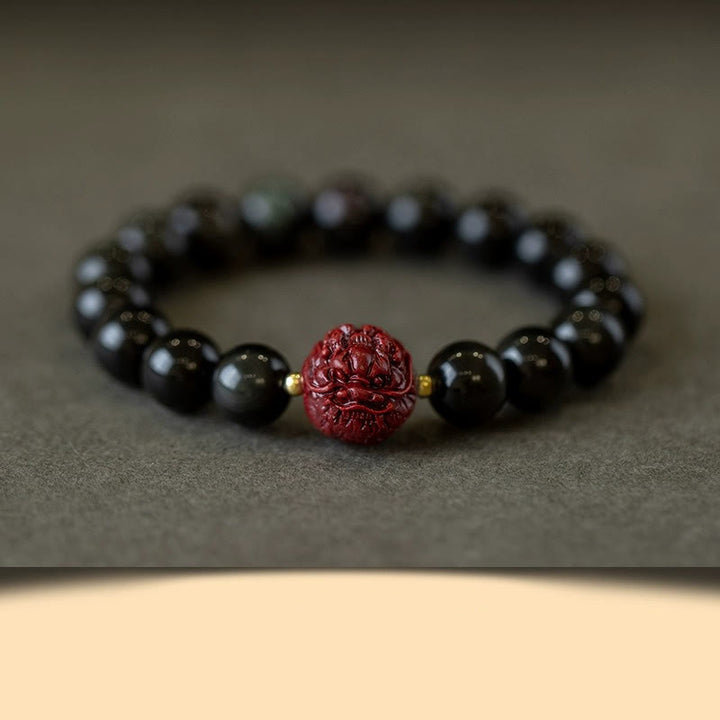 Buddha Stones Chinese Zodiac Natural Black Obsidian Cinnabar Purification Bracelet - 10mm Black Obsidian Cinnabar-Dragon - image 17