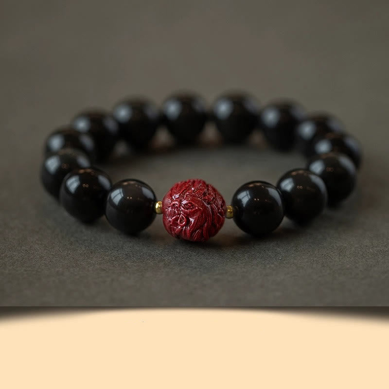 Buddha Stones Chinese Zodiac Natural Black Obsidian Cinnabar Purification Bracelet - 12mm Black Obsidian Cinnabar-Rooster - image 33