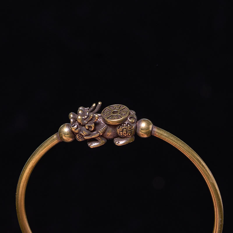 Buddha Stones Pi Xiu Carrying Compass Fu Character Copper Brass Luck Wealth Bracelet Bangle - image 2
