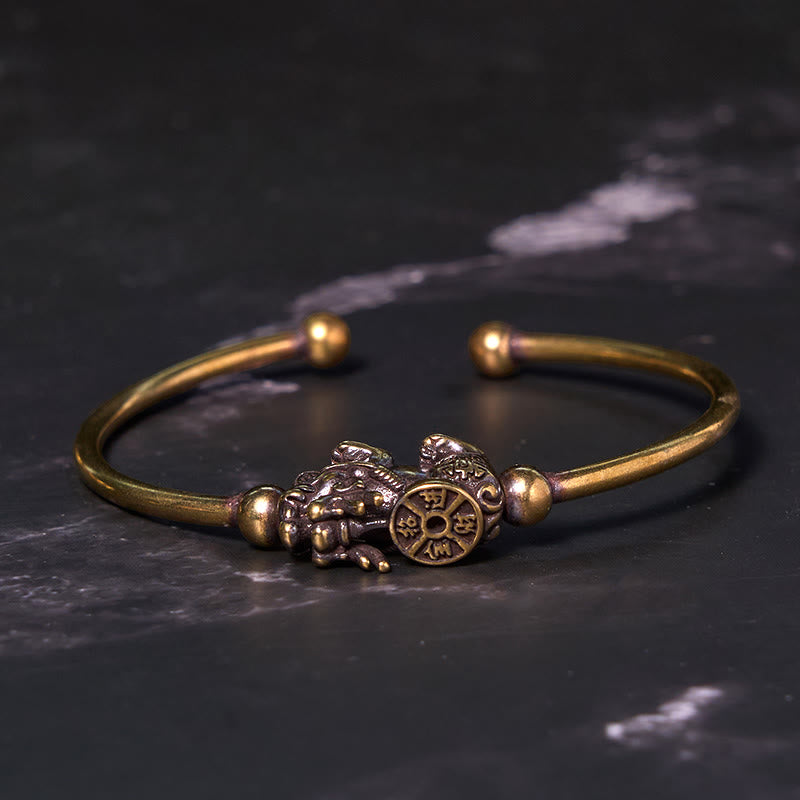 Buddha Stones Pi Xiu Carrying Compass Fu Character Copper Brass Luck Wealth Bracelet Bangle - image 1