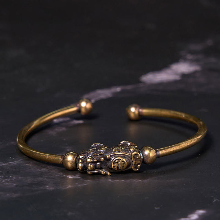Buddha Stones Pi Xiu Carrying Compass Fu Character Copper Brass Luck Wealth Bracelet Bangle - image 8