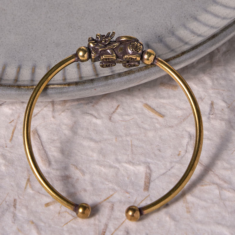 Buddha Stones Pi Xiu Carrying Compass Fu Character Copper Brass Luck Wealth Bracelet Bangle - image 3
