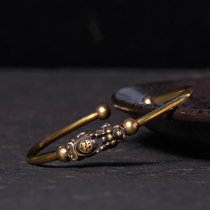 Buddha Stones Pi Xiu Carrying Compass Fu Character Copper Brass Luck Wealth Bracelet Bangle - PiXiu Carrying Fu Character (Wrist Circumference: 14-17cm) - image 7