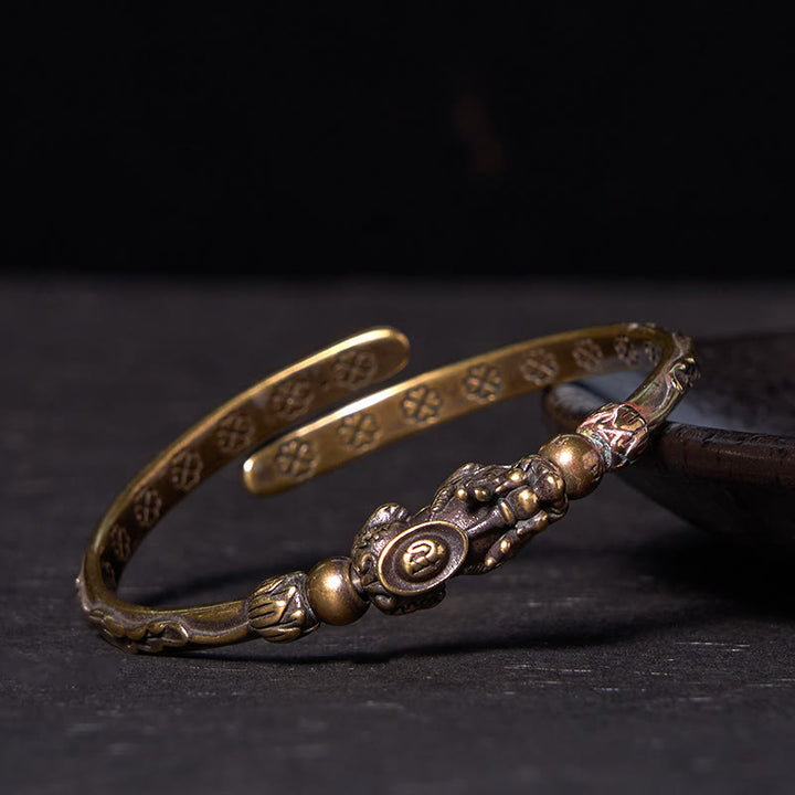 Buddha Stones Pi Xiu Carrying Coin Ingot Copper Brass Luck Wealth Bracelet Bangle - PiXiu Carrying Ingot (Wrist Circumference: 14-15cm) - image 6
