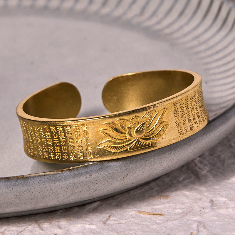 Buddha Stones Heart Sutra Lotus Flower Copper Brass Peace Cuff Bracelet Bangle - image 8