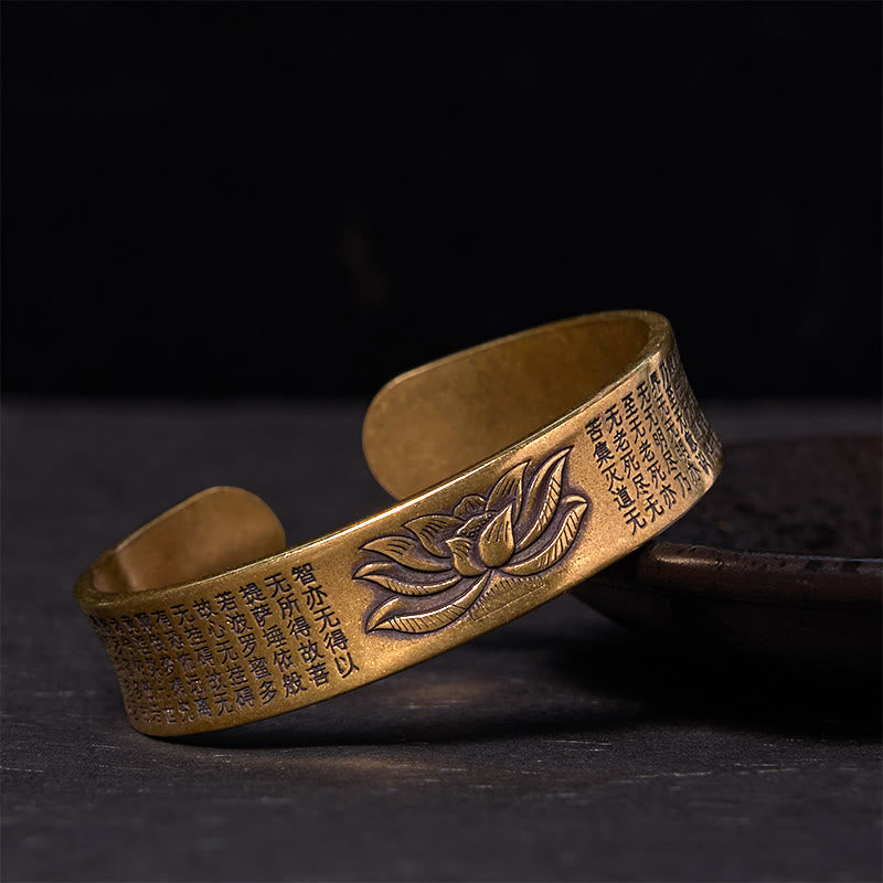 Buddha Stones Heart Sutra Lotus Flower Copper Brass Peace Cuff Bracelet Bangle - Vintage(Wrist Circumference: 14-17cm) - image 0