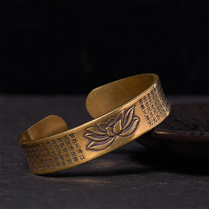 Buddha Stones Heart Sutra Lotus Flower Copper Brass Peace Cuff Bracelet Bangle - Vintage(Wrist Circumference: 14-17cm) - image 0
