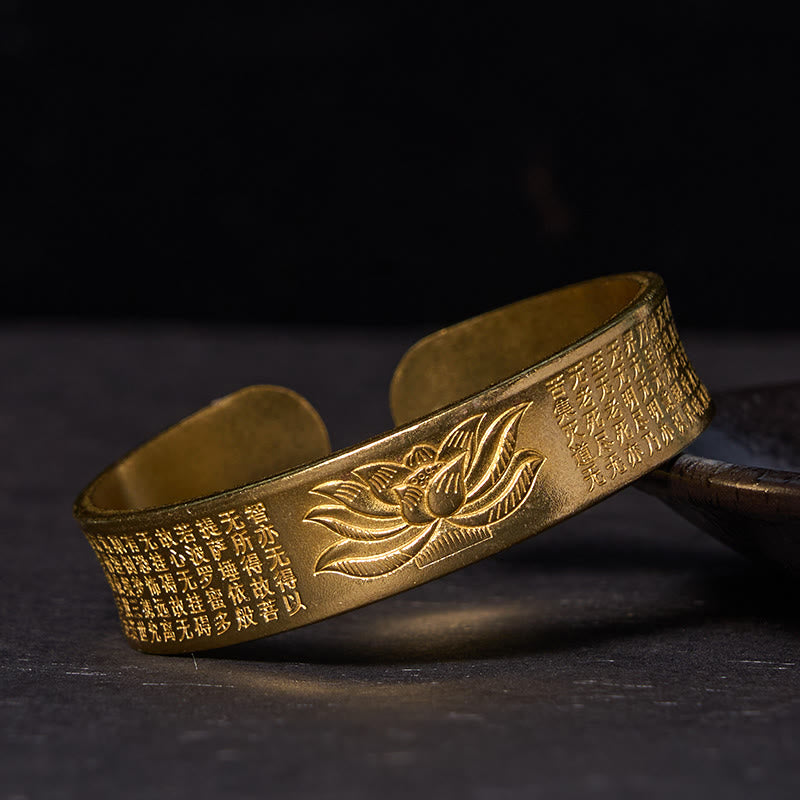 Buddha Stones Heart Sutra Lotus Flower Copper Brass Peace Cuff Bracelet Bangle - Polished(Wrist Circumference: 14-17cm) - image 6