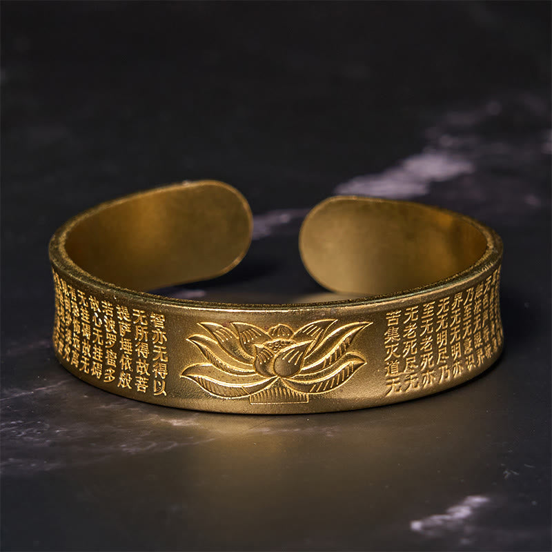 Buddha Stones Heart Sutra Lotus Flower Copper Brass Peace Cuff Bracelet Bangle - image 7