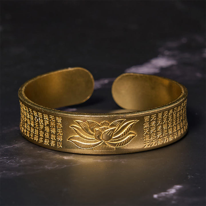 Buddha Stones Heart Sutra Lotus Flower Copper Brass Peace Cuff Bracelet Bangle - image 7