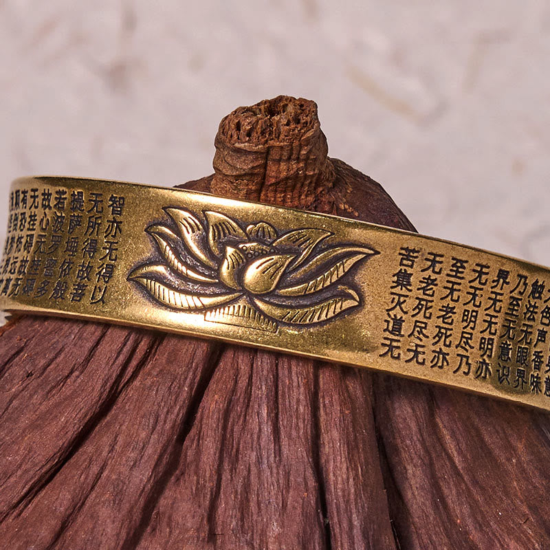 Buddha Stones Heart Sutra Lotus Flower Copper Brass Peace Cuff Bracelet Bangle - image 3