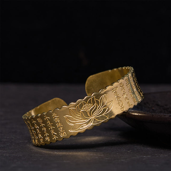 Buddha Stones Heart Sutra Lotus Flower Copper Brass Peace Enlightenment Cuff Bracelet Bangle - Polished(Wrist Circumference: 14-17cm) - image 8