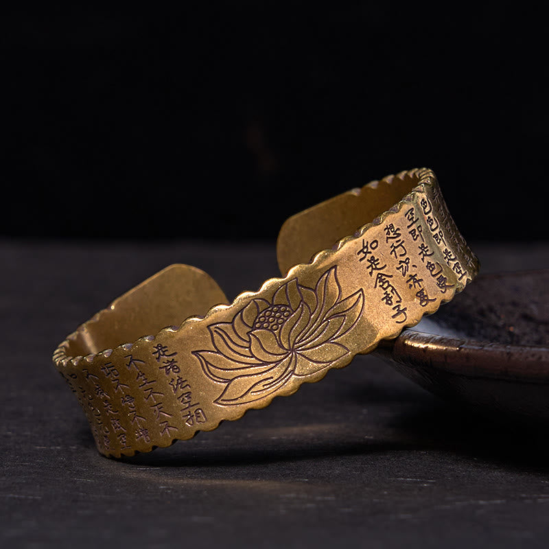 Buddha Stones Heart Sutra Lotus Flower Copper Brass Peace Enlightenment Cuff Bracelet Bangle - Vintage(Wrist Circumference: 14-17cm) - image 0