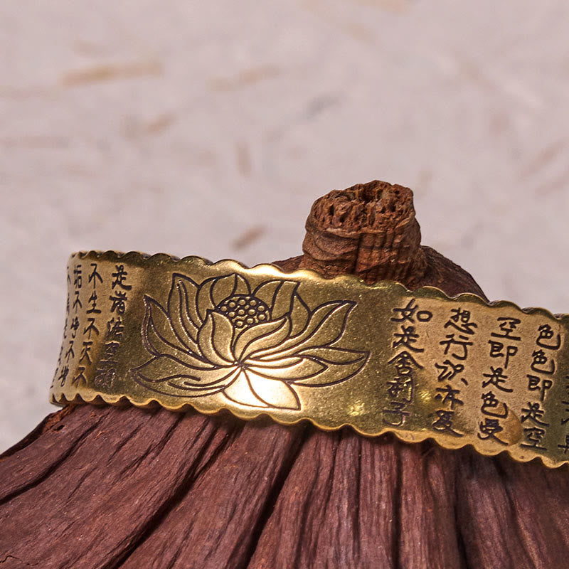 Buddha Stones Heart Sutra Lotus Flower Copper Brass Peace Enlightenment Cuff Bracelet Bangle - image 5