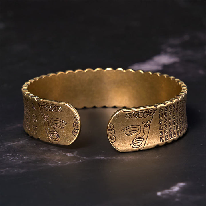 Buddha Stones Heart Sutra Lotus Flower Copper Brass Peace Enlightenment Cuff Bracelet Bangle - image 3