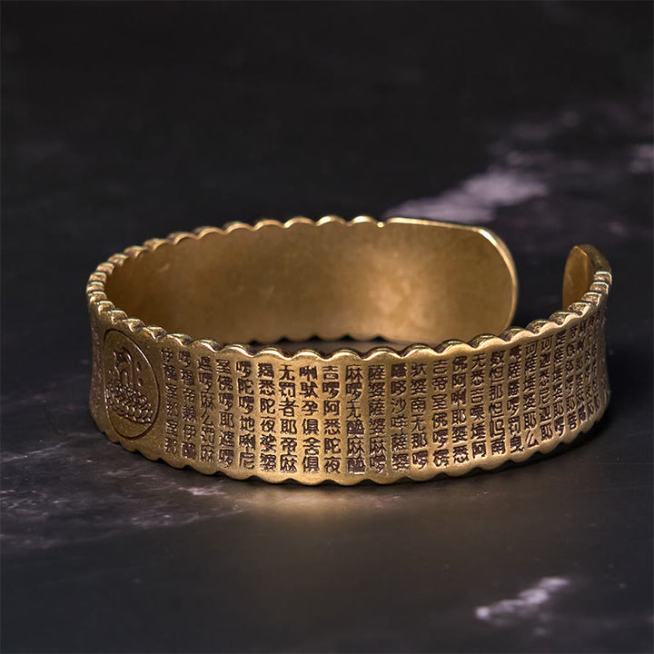 Buddha Stones Heart Sutra Lotus Flower Copper Brass Peace Enlightenment Cuff Bracelet Bangle - image 2