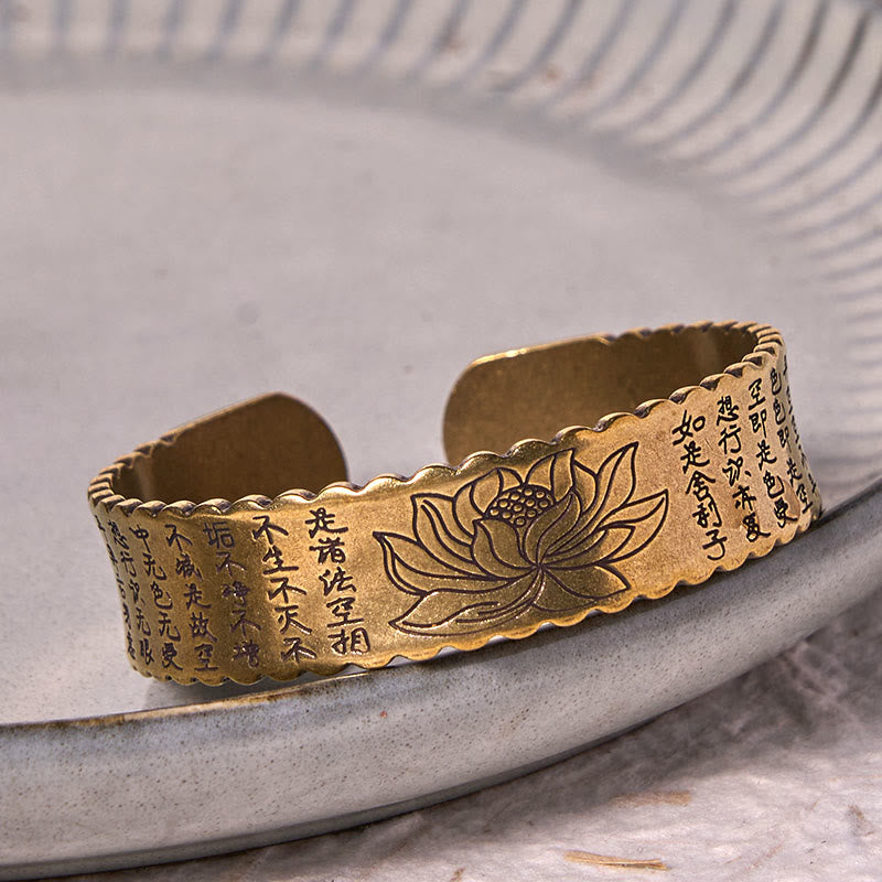 Buddha Stones Heart Sutra Lotus Flower Copper Brass Peace Enlightenment Cuff Bracelet Bangle - image 4