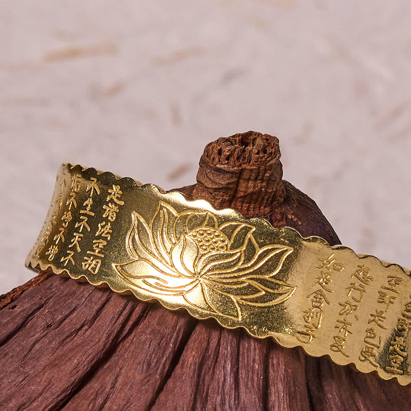 Buddha Stones Heart Sutra Lotus Flower Copper Brass Peace Enlightenment Cuff Bracelet Bangle - image 12