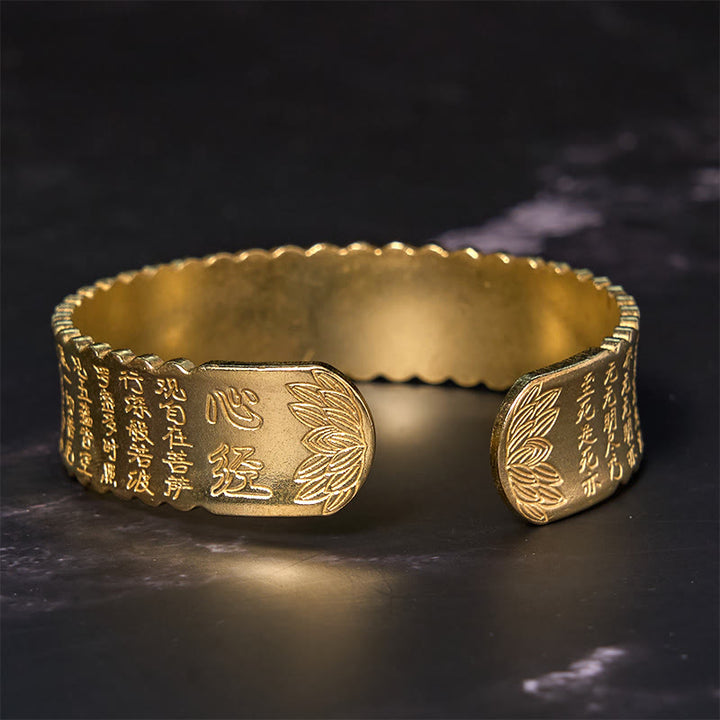 Buddha Stones Heart Sutra Lotus Flower Copper Brass Peace Enlightenment Cuff Bracelet Bangle - image 10