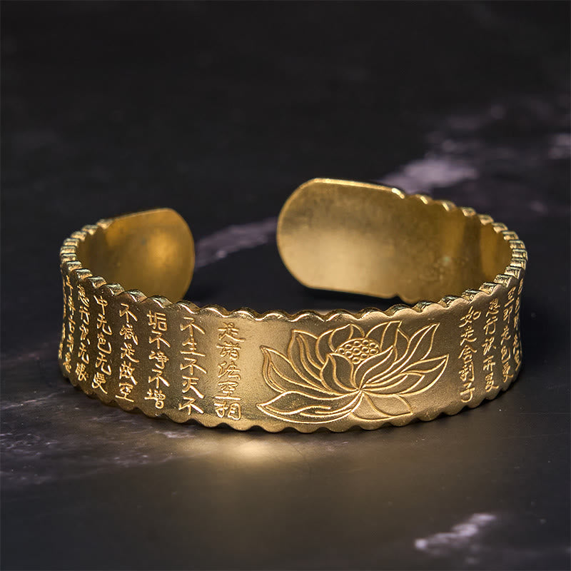 Buddha Stones Heart Sutra Lotus Flower Copper Brass Peace Enlightenment Cuff Bracelet Bangle - image 9