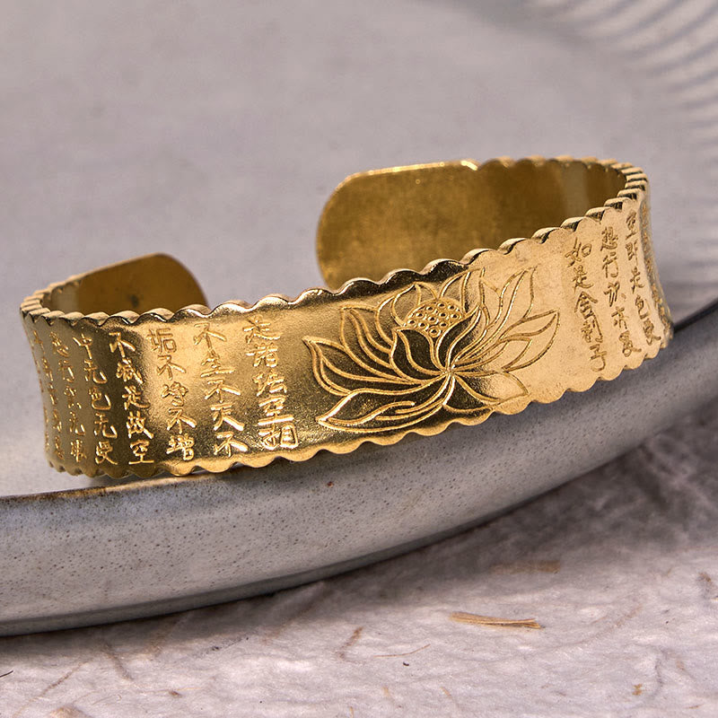 Buddha Stones Heart Sutra Lotus Flower Copper Brass Peace Enlightenment Cuff Bracelet Bangle - image 11