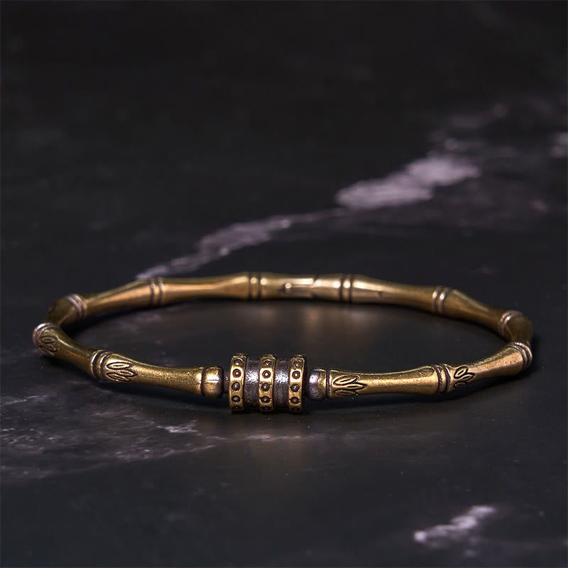 Buddha Stones Bamboo Lotus Flower Copper Brass Peace Bracelet Bangle - image 1