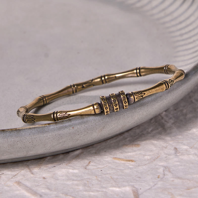 Buddha Stones Bamboo Lotus Flower Copper Brass Peace Bracelet Bangle - image 2