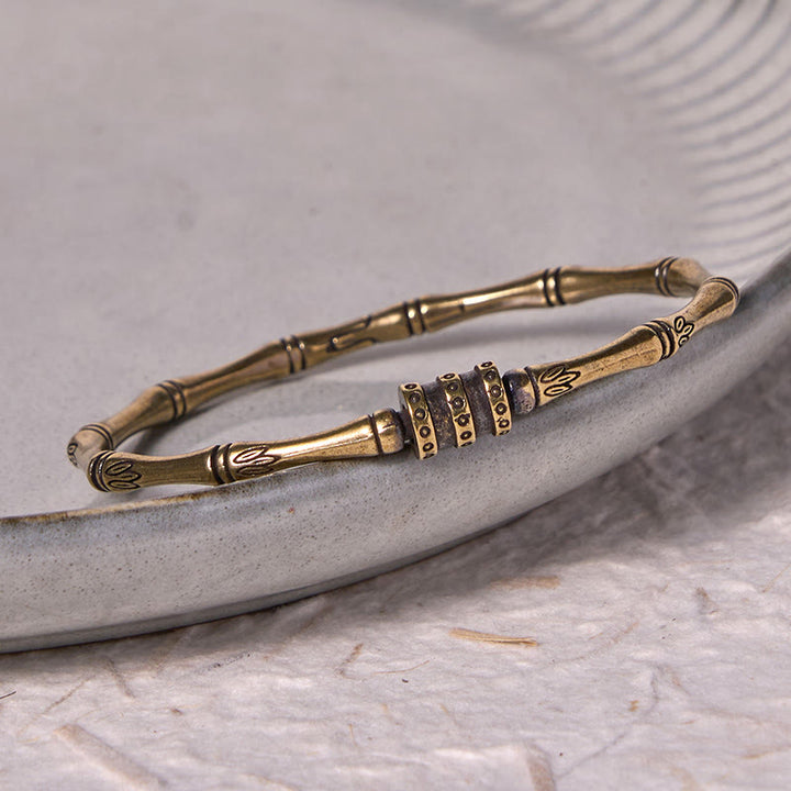 Buddha Stones Bamboo Lotus Flower Copper Brass Peace Bracelet Bangle - image 2