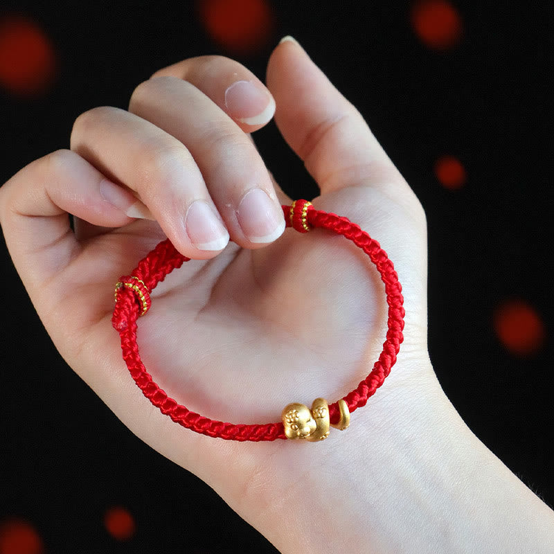 Buddha Stones Handmade 999 Sterling Silver Year Of Snake Red String Luck Braided Bracelet - Red String 999 Sterling Silver Gold Snake - image 0