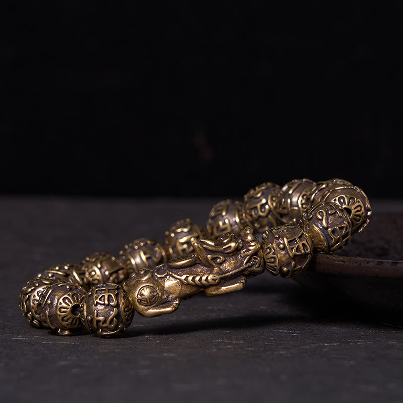 Buddha Stones Pi Xiu Carrying Fu Character Six True Words 'om Mani Padme Hum' Copper Brass Beads Wealth Bracelet Bangle - Copper(Wrist Circumference: 19-26cm) - image 0