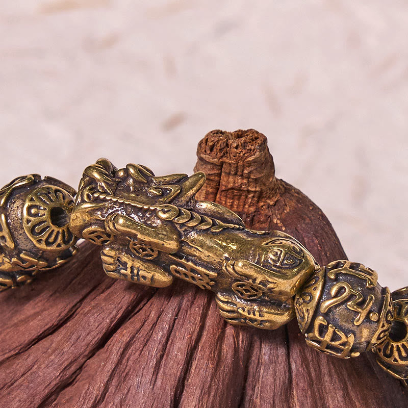 Buddha Stones Pi Xiu Carrying Fu Character Six True Words 'om Mani Padme Hum' Copper Brass Beads Wealth Bracelet Bangle - image 3