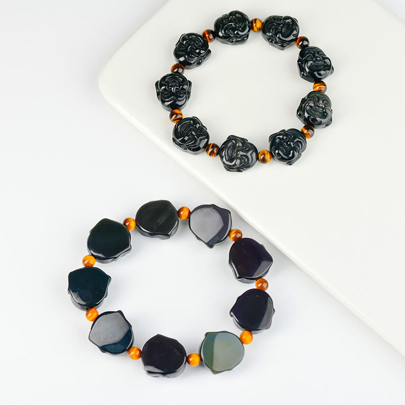 Buddha Stones Rainbow Obsidian Laughing Buddha Positive Transformation Bracelet - image 2