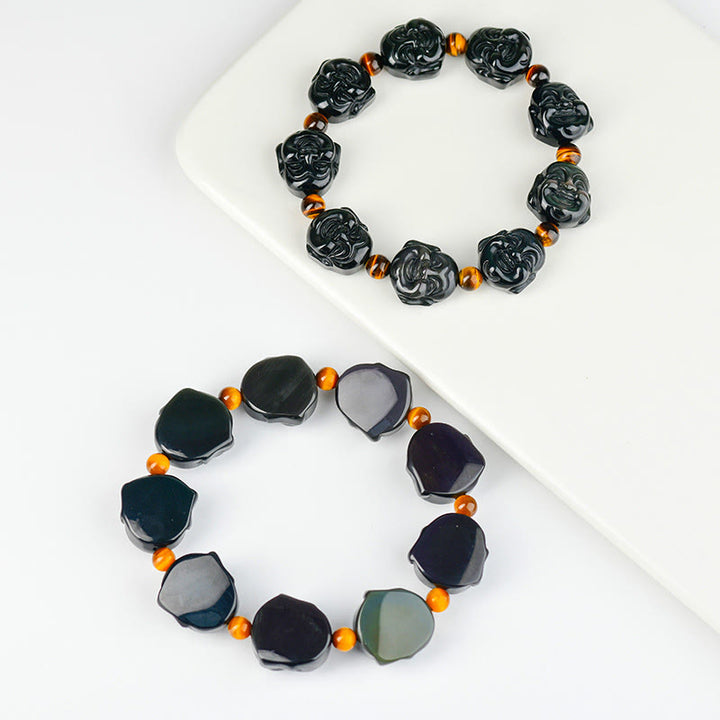 Buddha Stones Rainbow Obsidian Laughing Buddha Positive Transformation Bracelet - image 2