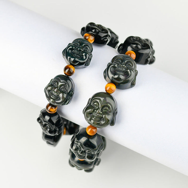 Buddha Stones Rainbow Obsidian Laughing Buddha Positive Transformation Bracelet - image 10