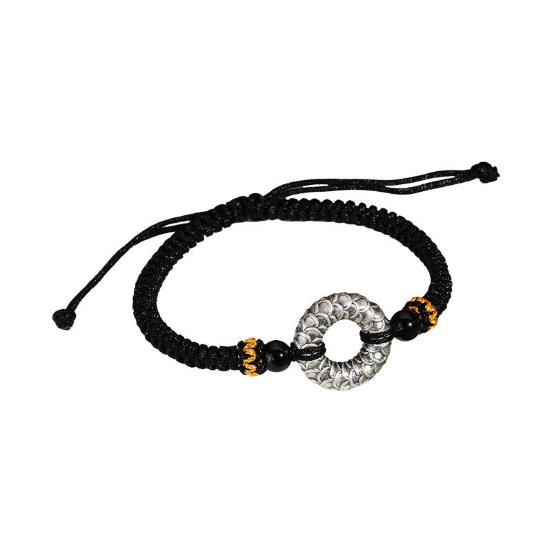 Buddha Stones Handmade Black Onyx 999 Sterling Silver Peace Buckle Dragon Black String Luck Braided Bracelet - image 10