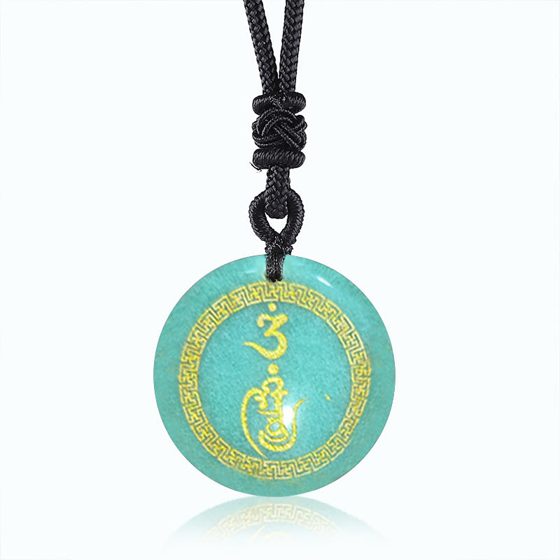 Buddha Stones Swastika Pattern Vajra Protection Mantra Natural Various Crystal Black Obsidian Purification Necklace Pendant - Green Aventurine - image 4