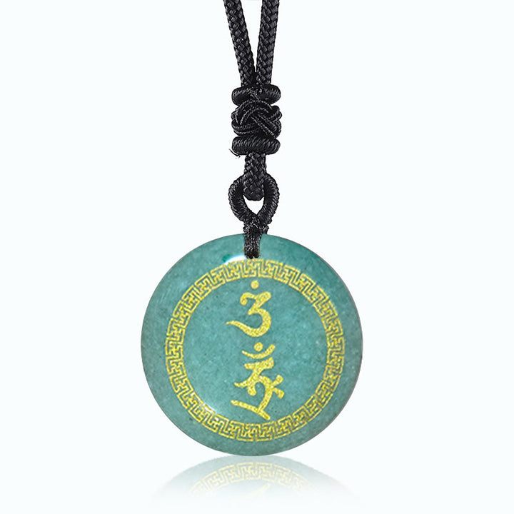 Buddha Stones Surrounding Swastika Pattern Vajra Protection Mantra Natural Various Crystal Black Obsidian Fulfilment Necklace Pendant - Green Aventurine - image 4