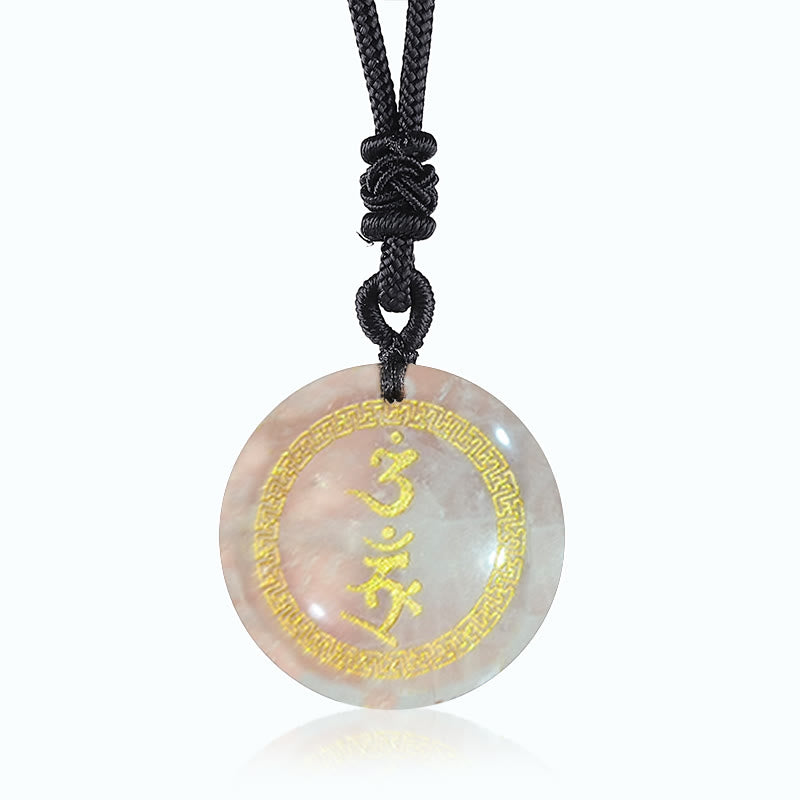 Buddha Stones Surrounding Swastika Pattern Vajra Protection Mantra Natural Various Crystal Black Obsidian Fulfilment Necklace Pendant - White Agate - image 6