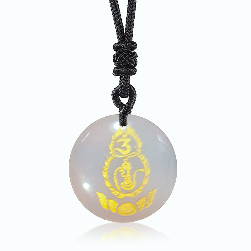 Buddha Stones Gourd Lotus Pedestal Pattern Vajra Protection Mantra Natural Various Crystal Black Obsidian Fulfilment Necklace Pendant - White Crystal - image 8