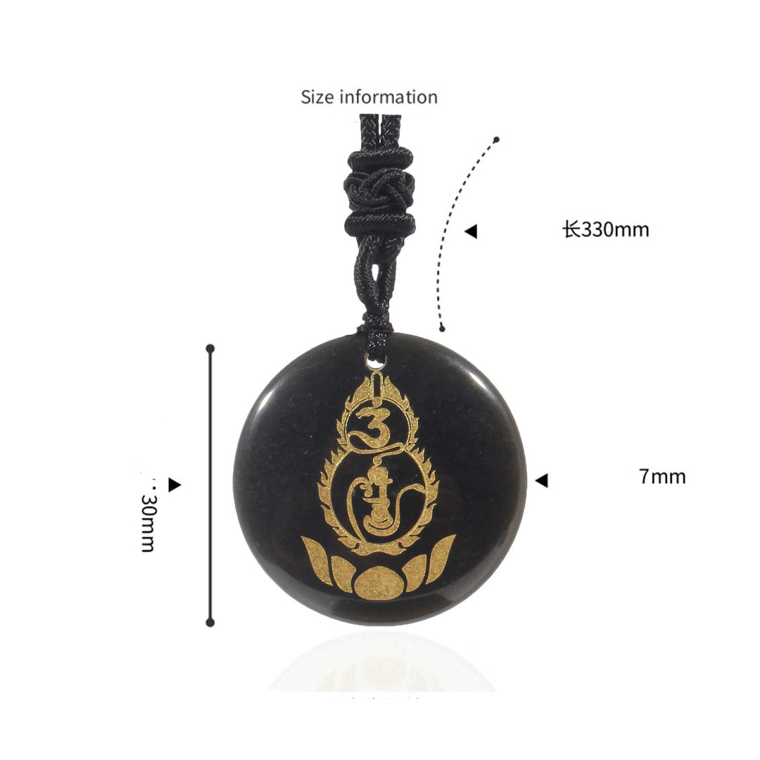 Buddha Stones Gourd Lotus Pedestal Pattern Vajra Protection Mantra Natural Various Crystal Black Obsidian Fulfilment Necklace Pendant - image 1