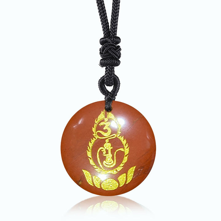 Buddha Stones Gourd Lotus Pedestal Pattern Vajra Protection Mantra Natural Various Crystal Black Obsidian Fulfilment Necklace Pendant - Red Stone - image 10