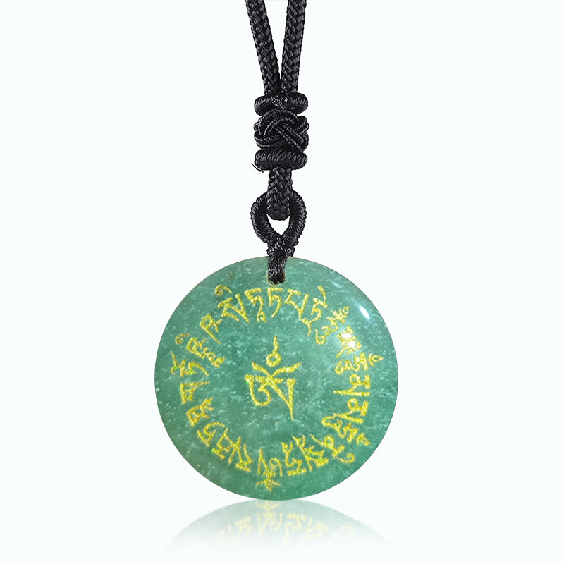 Buddha Stones Fortune-gathering Mantra Natural Various Crystal Black Obsidian Fulfilment Necklace Pendant - Green Aventurine - image 3