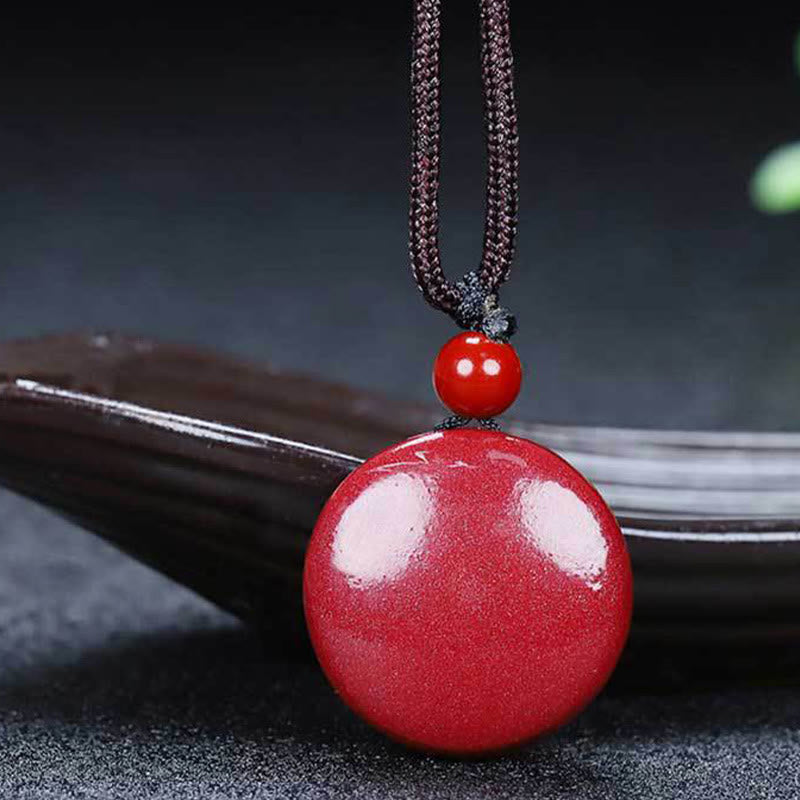 Buddha Stones Natural Cinnabar Yin Yang Design Braided String Blessing Necklace Pendant - image 1