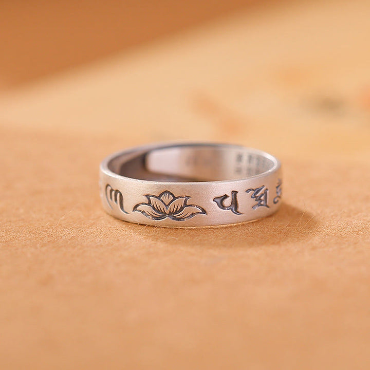 Buddha Stones 999 Sterling Silver Lotus Six True Words 'om Mani Padme Hum' Adjustable Enlightenment Ring - 999 Sterling Silver Lotus(Inner Circumference 54mm-60mm) - image 4