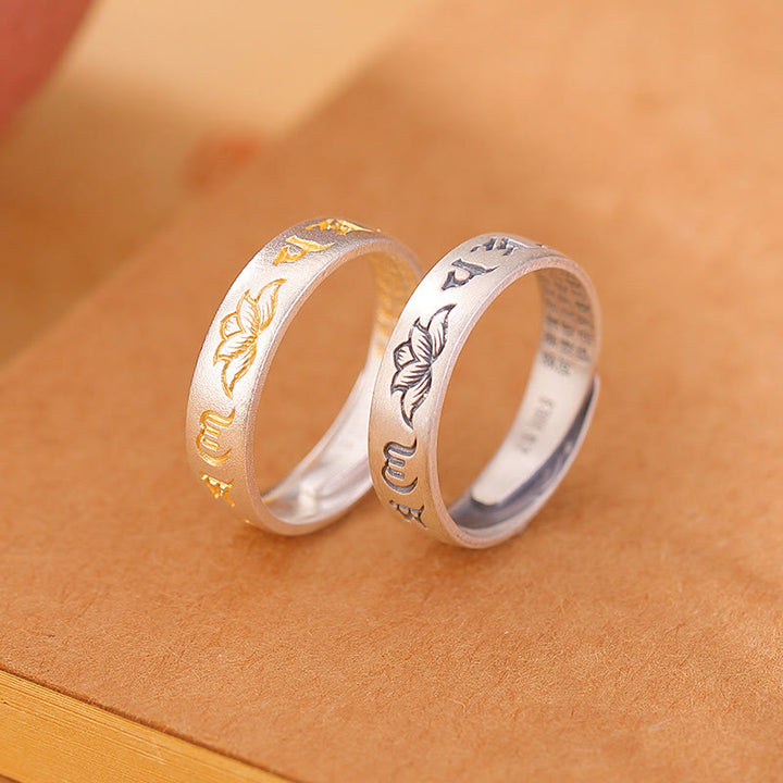 Buddha Stones 999 Sterling Silver Lotus Six True Words 'om Mani Padme Hum' Adjustable Enlightenment Ring - image 2