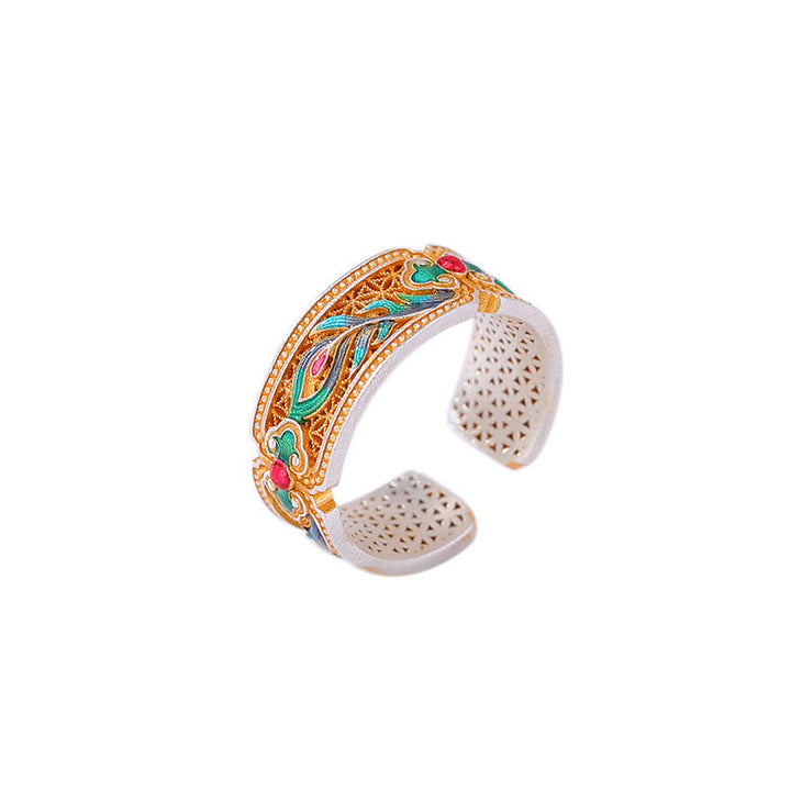 Buddha Stones 999 Sterling Silver Enamel Feather Design Adjustable Calm Ring - image 8