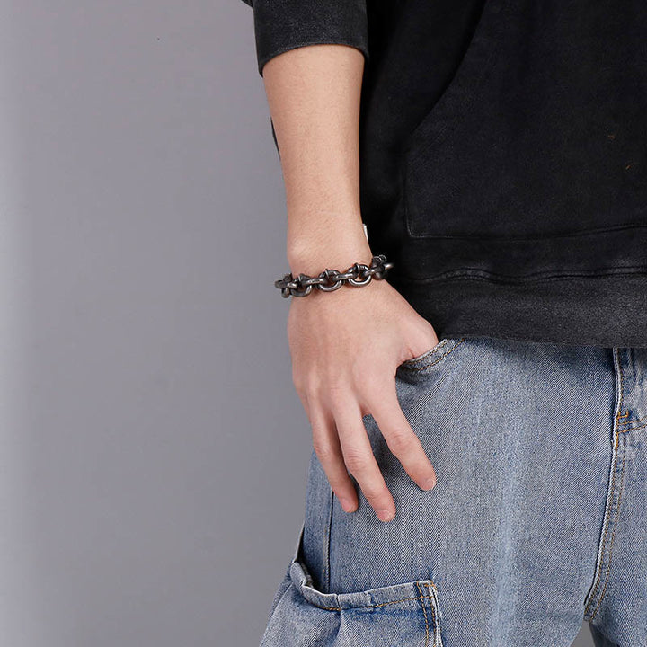 Buddha Stones Square Rivets Titanium Steel Good Luck Balance Bracelet - image 11