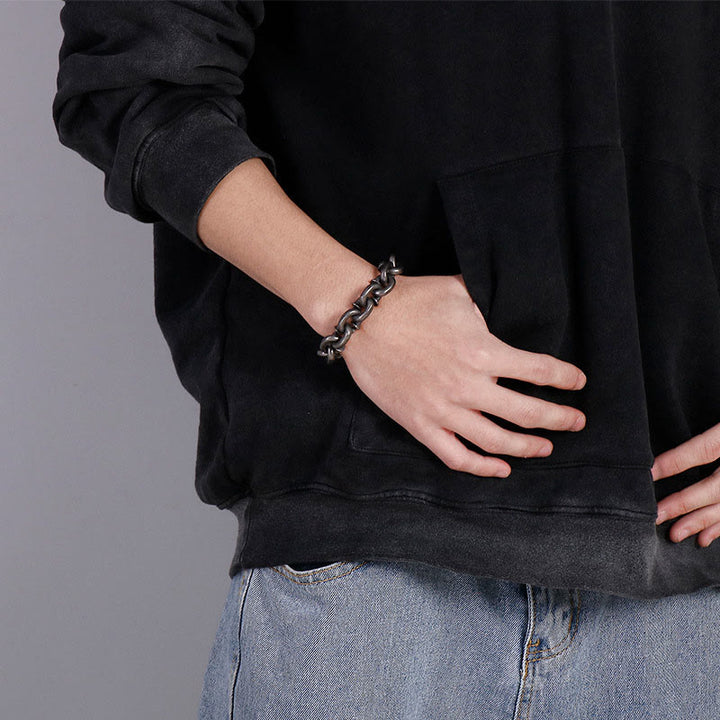 Buddha Stones Square Rivets Titanium Steel Good Luck Balance Bracelet - image 10
